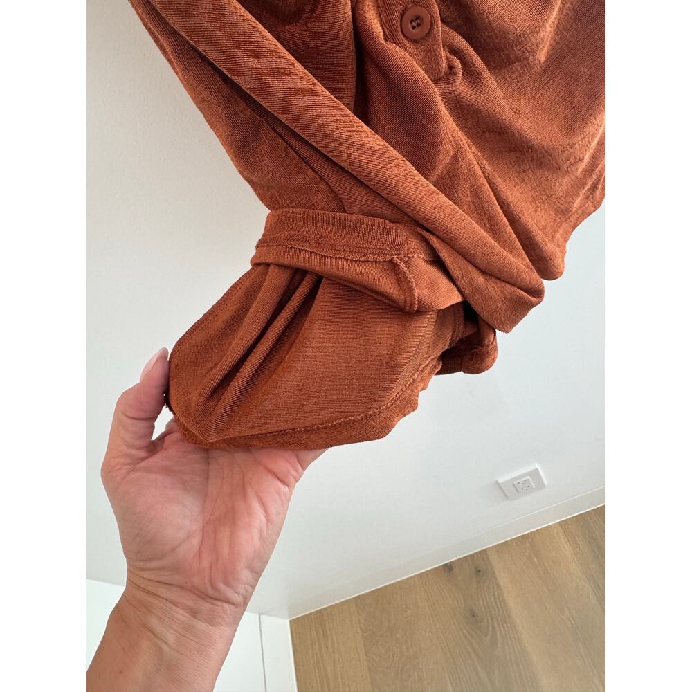 Princess Polly Rust Orange Ruched Button Front Romper - Picture 5 of 7